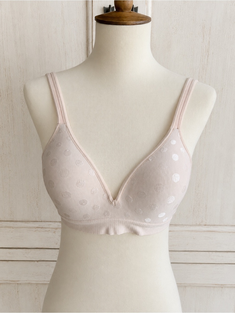 Vintage Maidenform Barely There Wireless Lt Beige Polka Dot Bra - Size XS